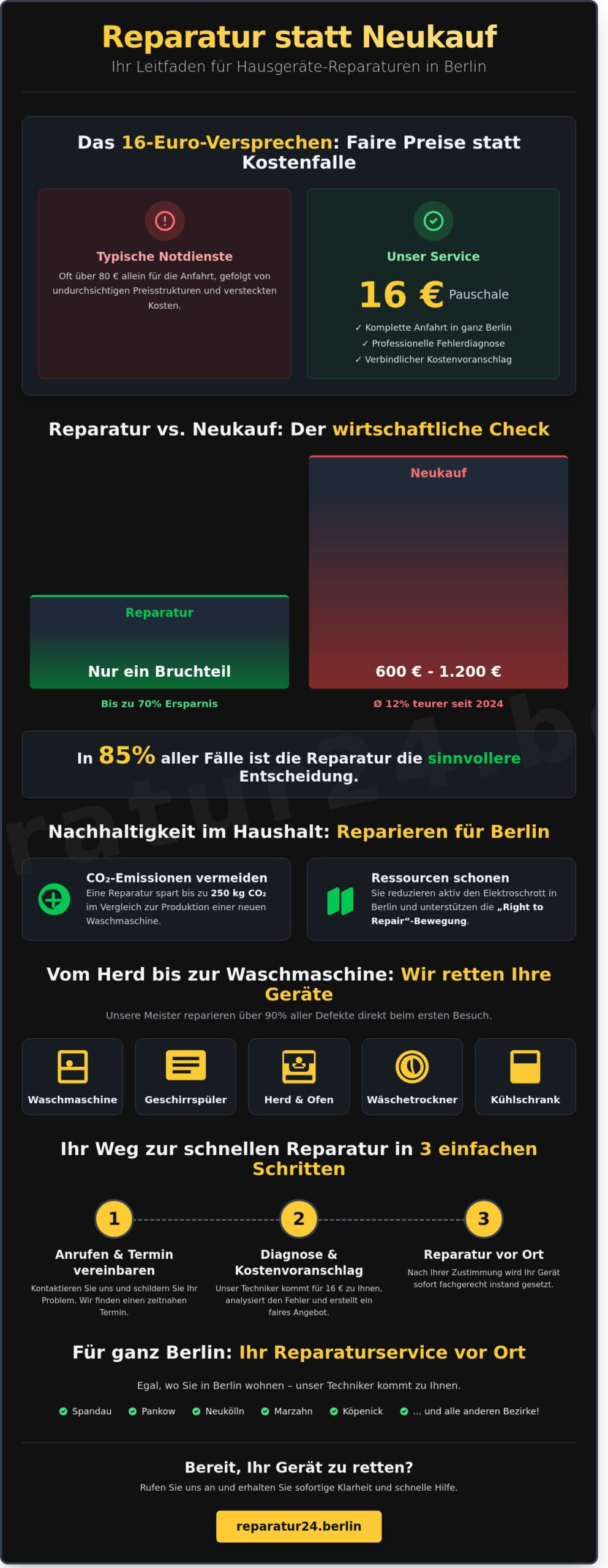 Hausgeräte Reparatur Berlin: Fachmännische Hilfe für nur 16 € Anfahrt