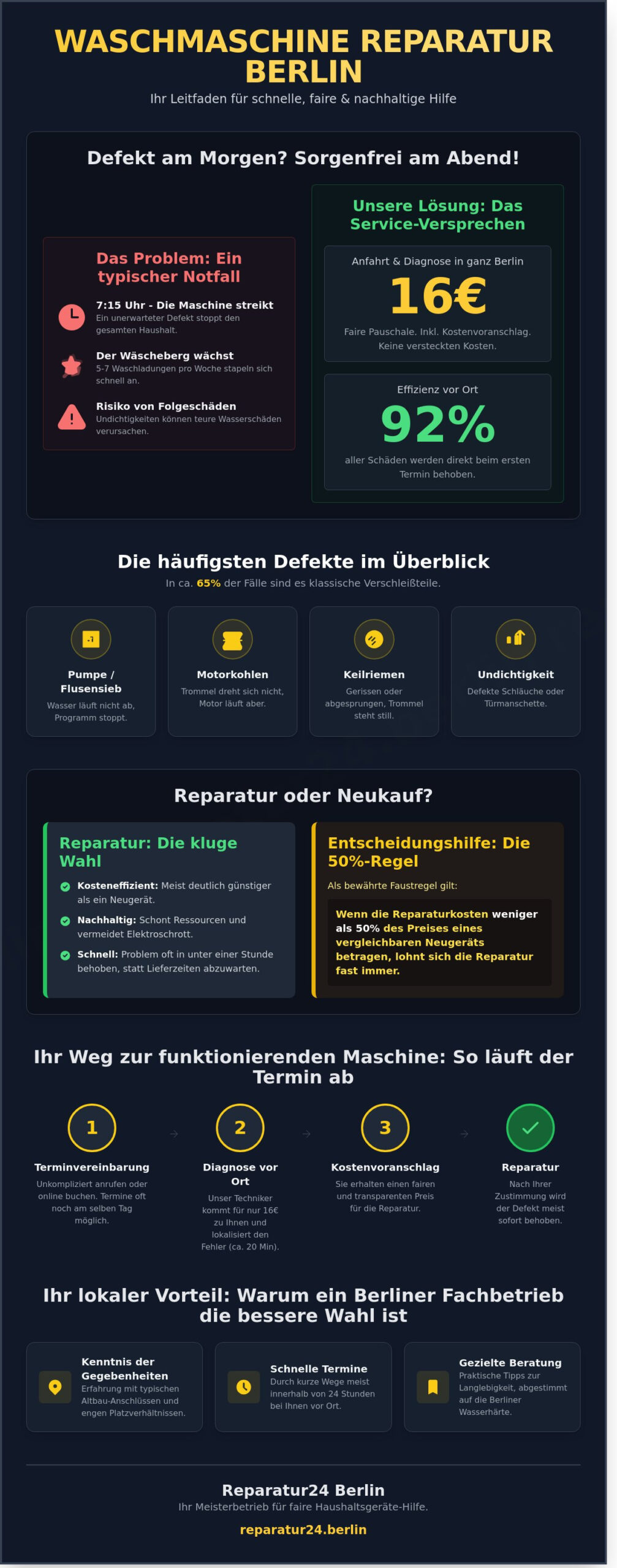 Waschmaschine Reparatur Berlin: Schnelle Hilfe mit 16€ Anfahrtspauschale