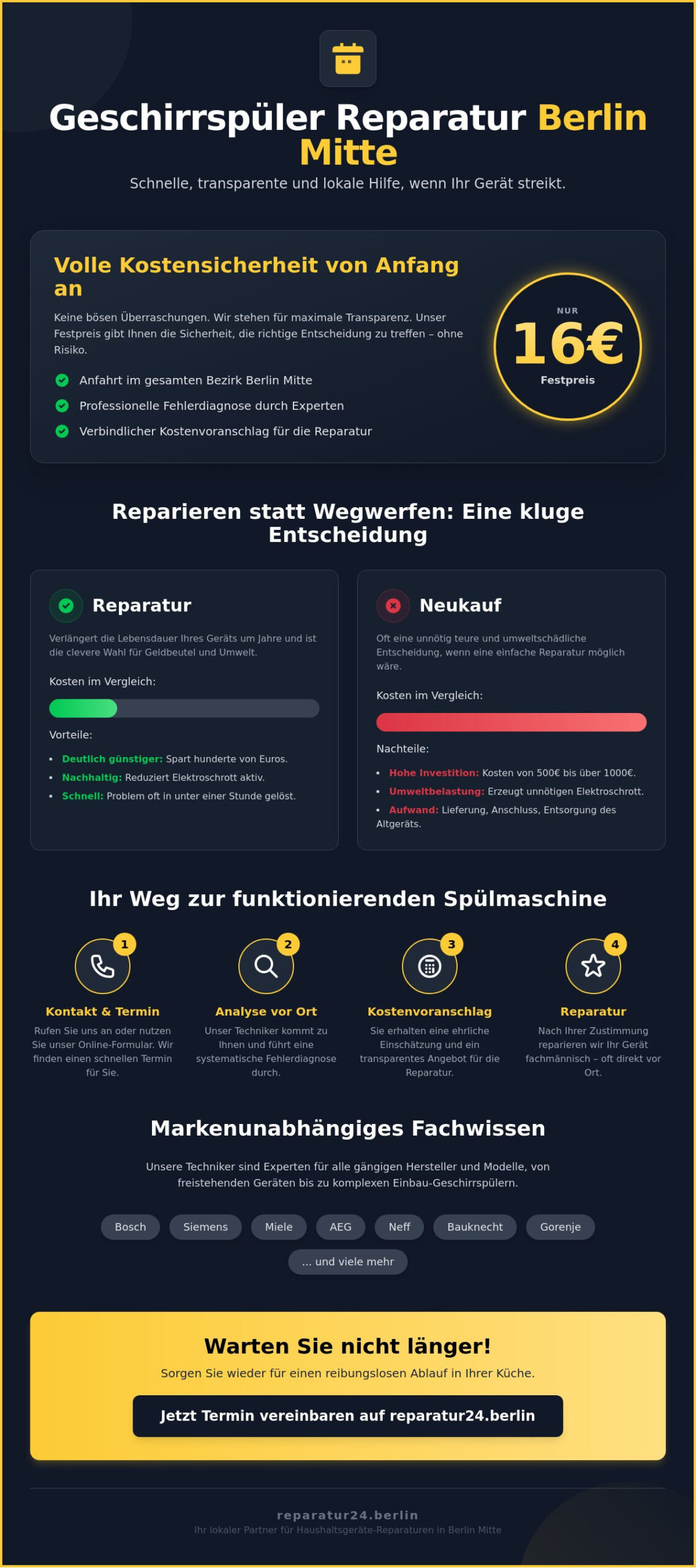 Geschirrspüler Reparatur Berlin Mitte: Schnelle Hilfe für 16€