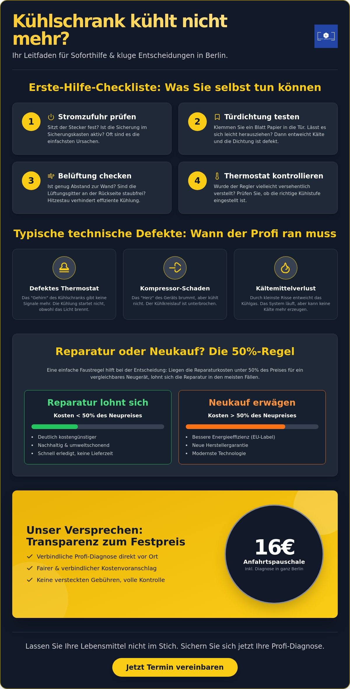 Kühlschrank kühlt nicht mehr in Berlin? Ursachen, Lösungen & 16€ Vor-Ort-Check