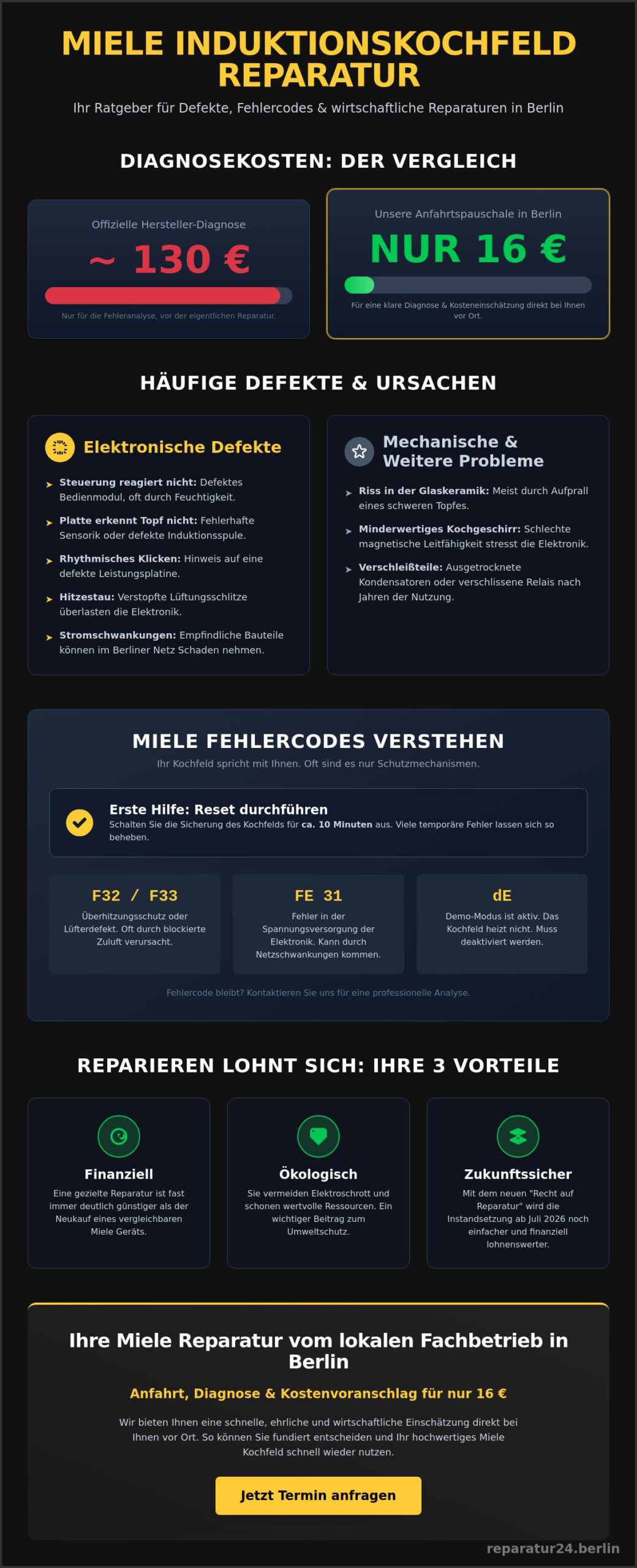Miele Induktion Reparatur Berlin: Fachservice mit 16€ Anfahrtspauschale (2026)