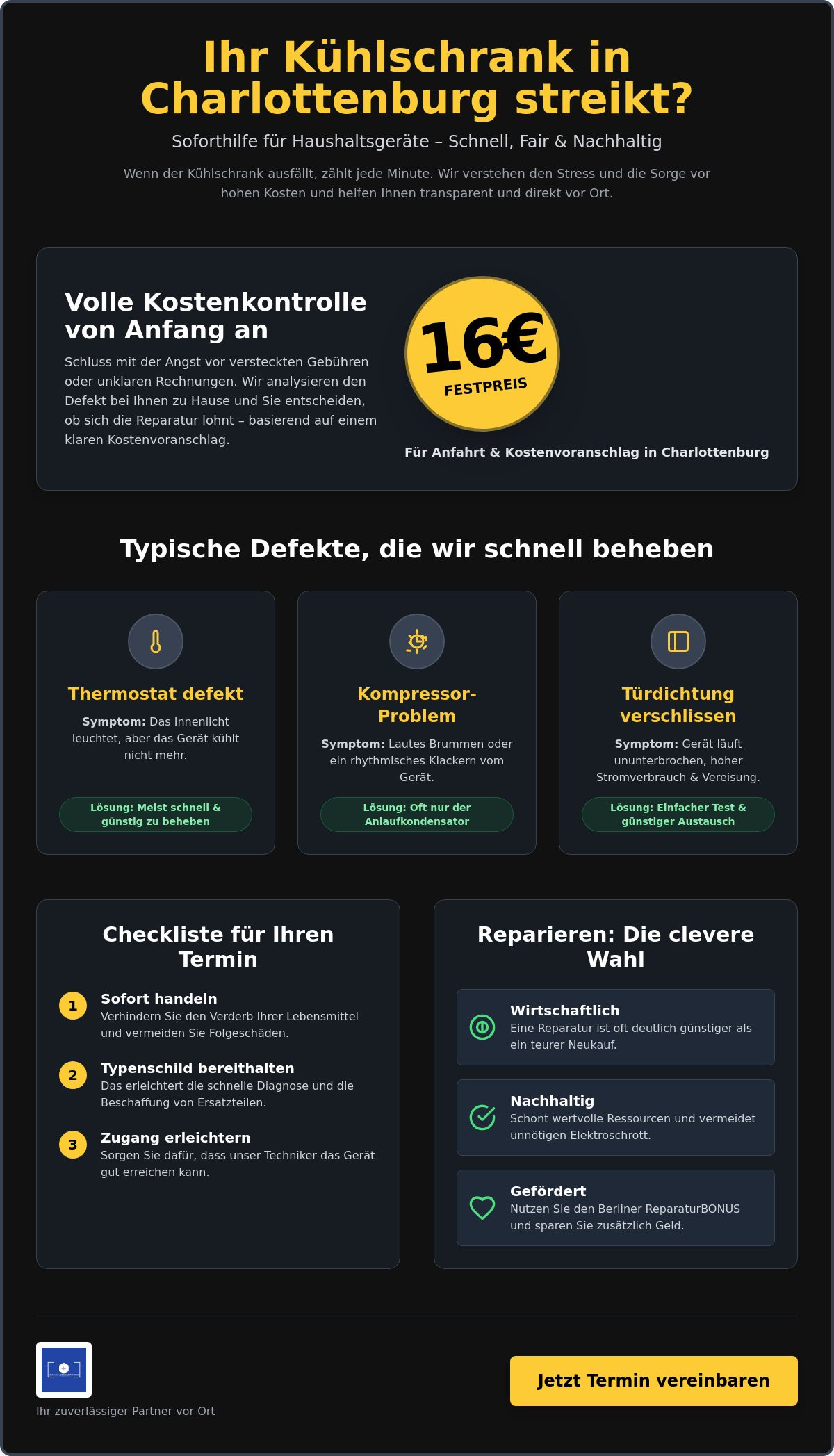 Kühlschrank Reparatur Charlottenburg: Schneller Vor-Ort-Service für 16€