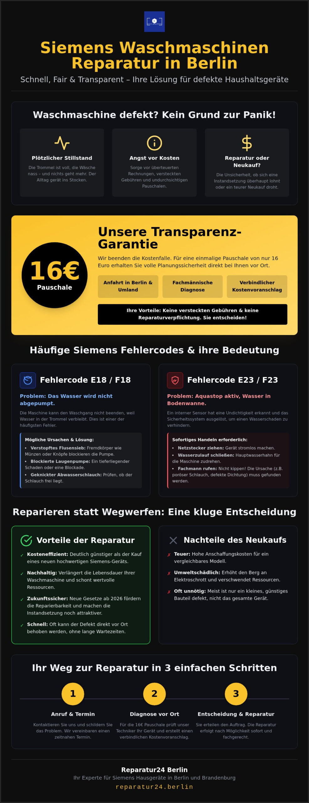 Siemens Waschmaschinen Reparatur Berlin: Schnelle Hilfe & 16€ Kostenvoranschlag