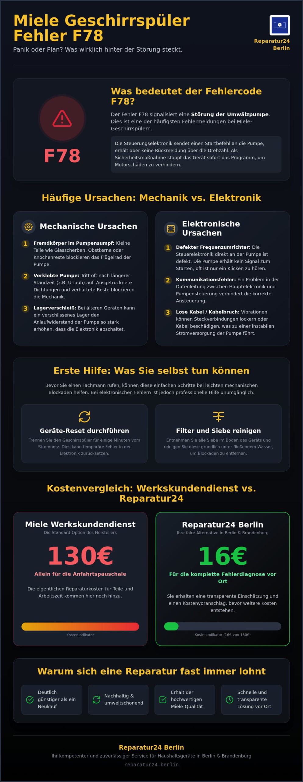 Miele Geschirrspüler Fehlercode F78: Ursachen & Reparatur in Berlin für 16€