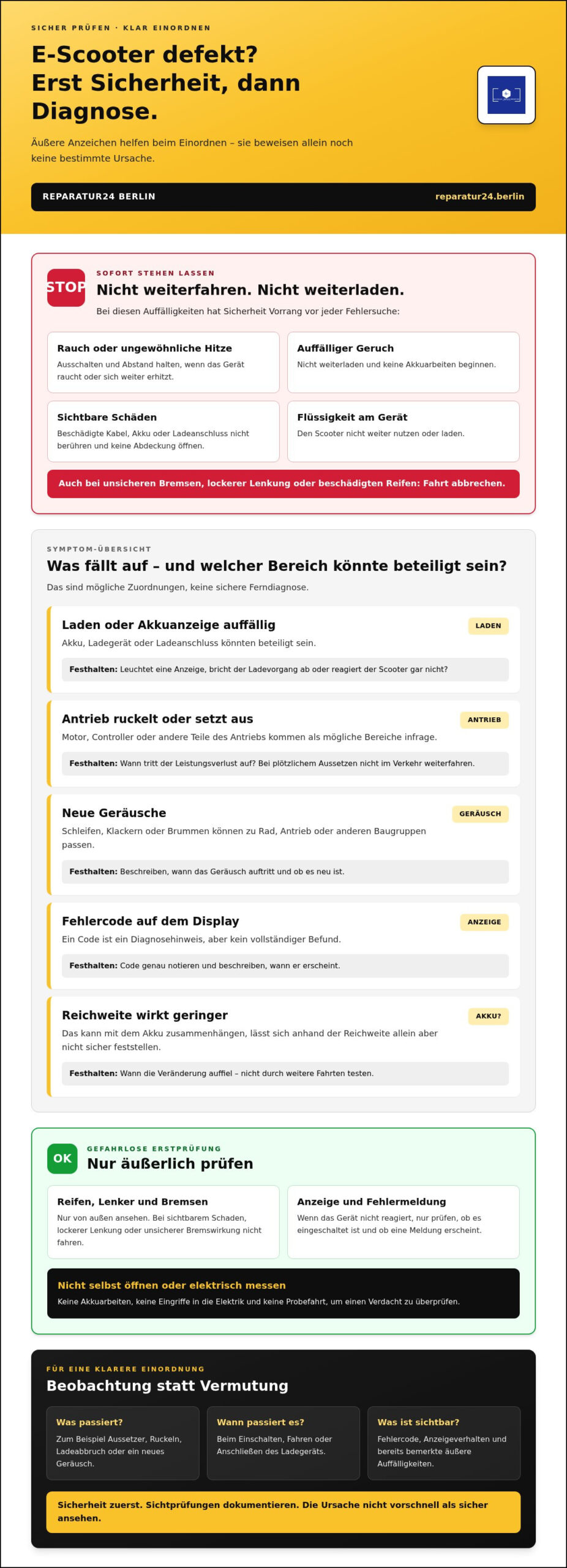E-Scooter Reparatur Berlin: Schneller Service ab 16 €
