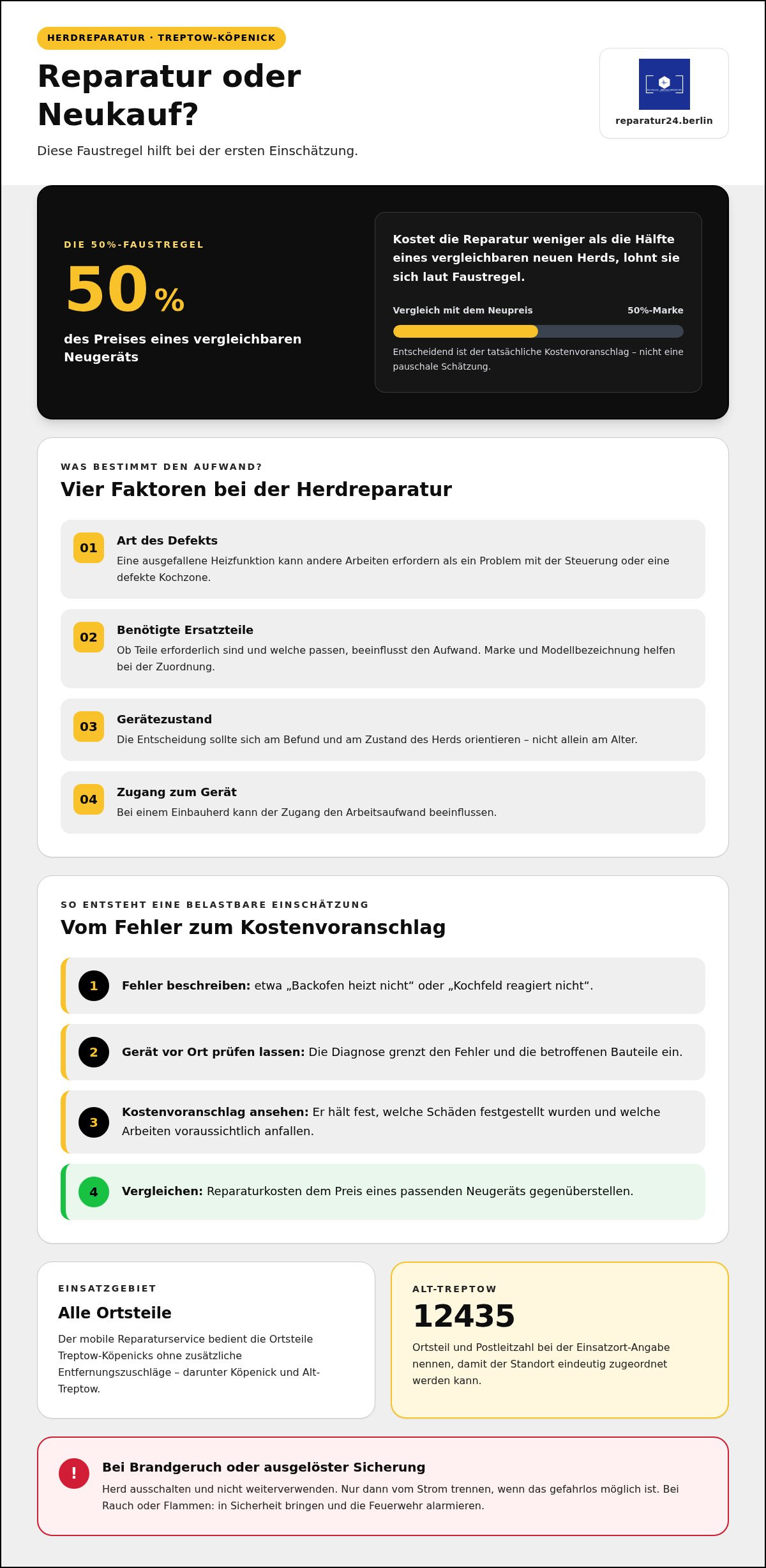 Herdreparatur in Treptow-Köpenick: Kosten und Garantie