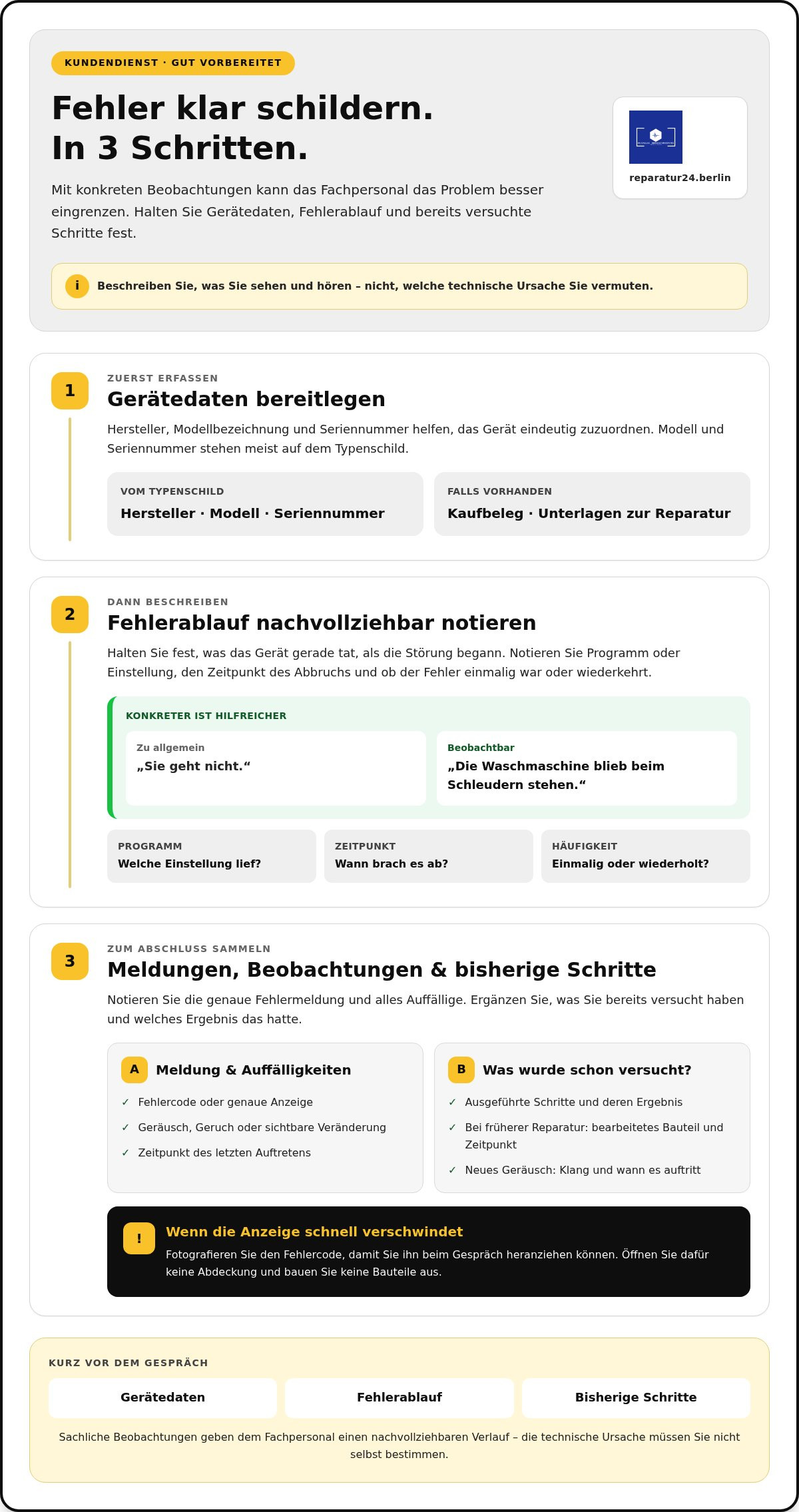 Selbst prüfen oder den Kundendienst rufen?
