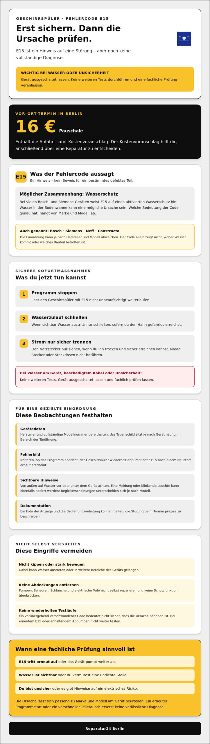 Geschirrspüler Fehlercode E15 in Berlin: Was jetzt hilft